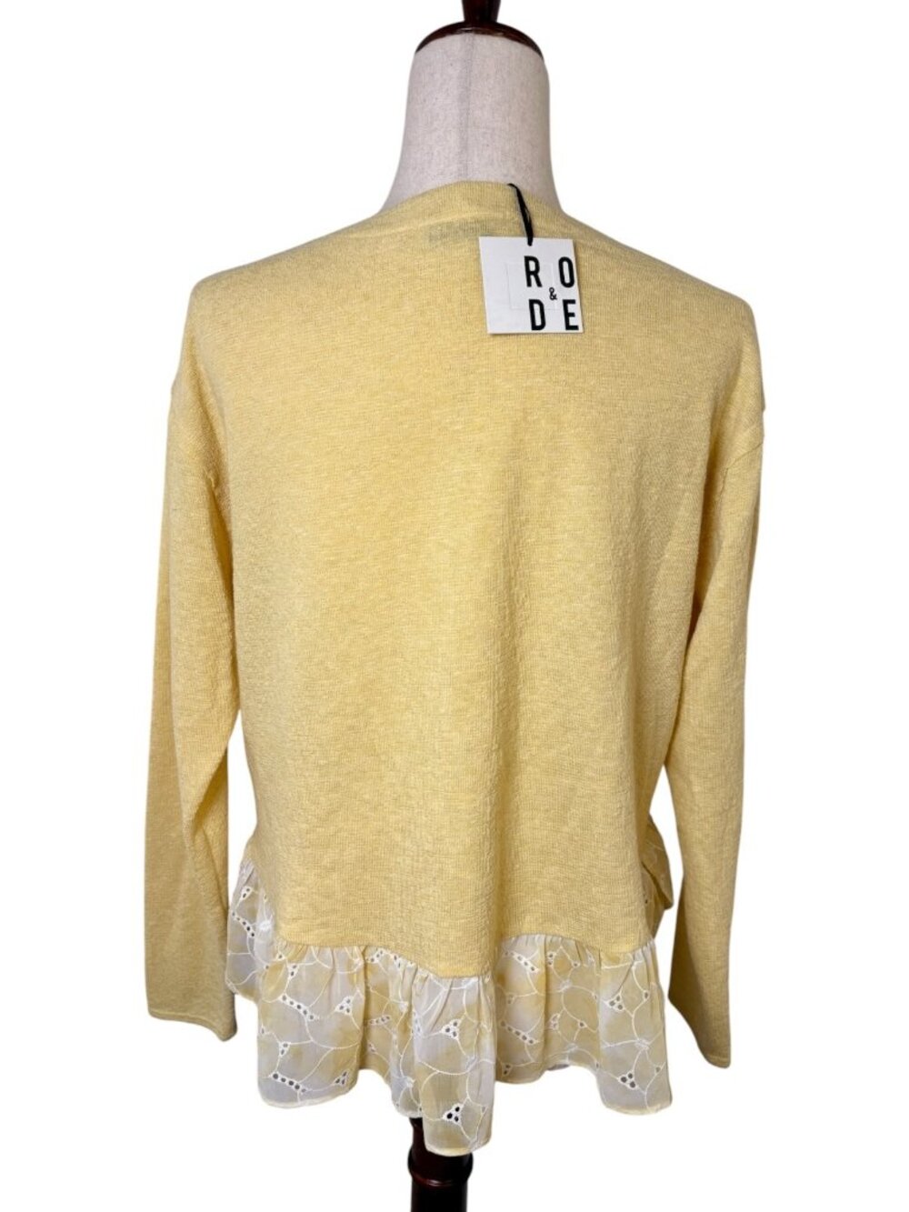 Ro&De Yellow V-Neck Terry Knit Sweater Top Eyelet Ruffle Hem NWT Medium - Picture 3 of 5
